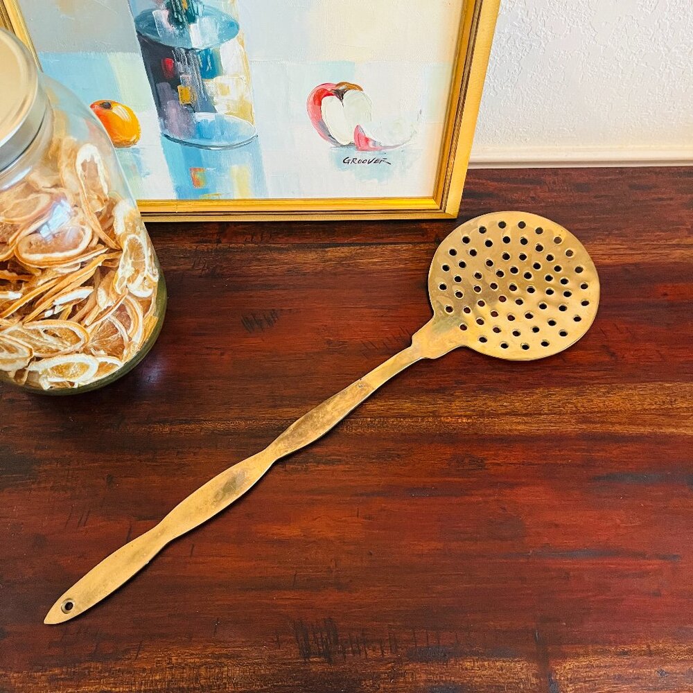 Vintage Solid Brass Skimmer Patina Gallery Wall Cottagecore European Farmhouse